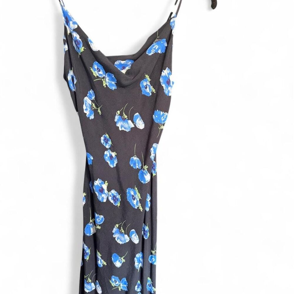 Mango Floral Black and Blue Dress